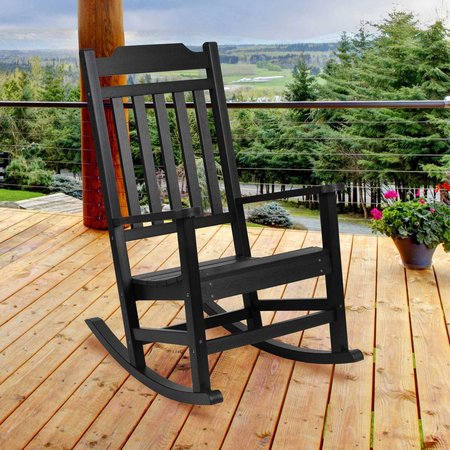 Flash Furniture Winston All-Weather Rocking Chair in Black Faux Wood JJ-C14703-BK-GG
